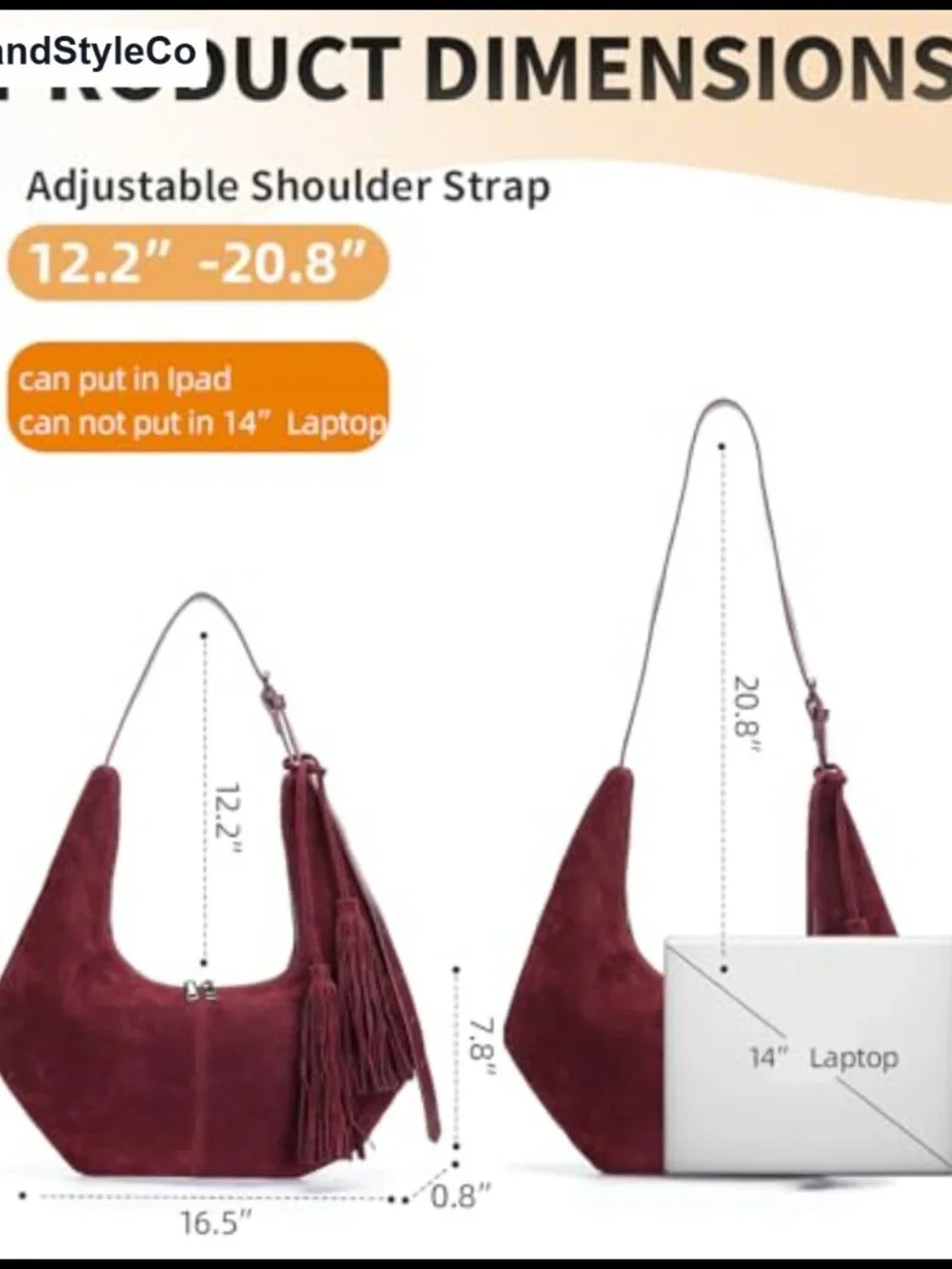 Faux Suede Tassel Slouchy Crescent Hobo Shoulder Bag for Women